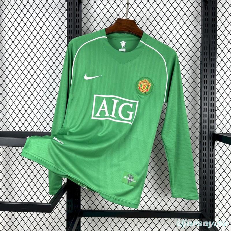 2007/08 Manchester United Green Goalkeeper Long Sleeves Retro Jersey