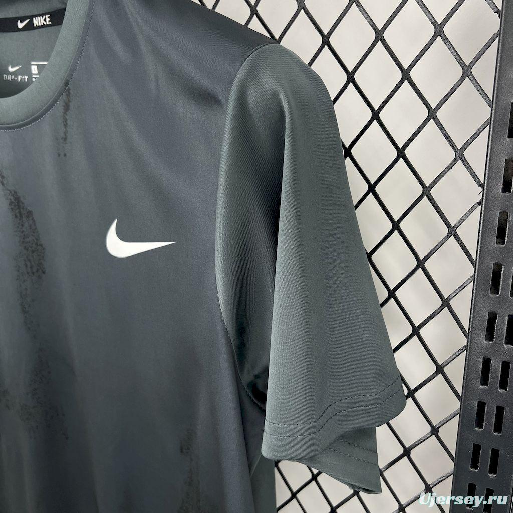 2025 NIKE Training Dark Grey with Abstract Paint Brush Pattern T-Shirt #1045