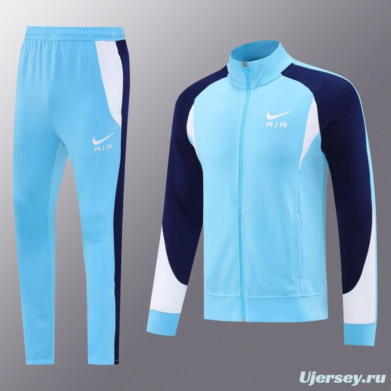 2025 Nike Air Tracksuit Set - Light Blue with Navy Accents Full Zipper Jacket + Long Pants
