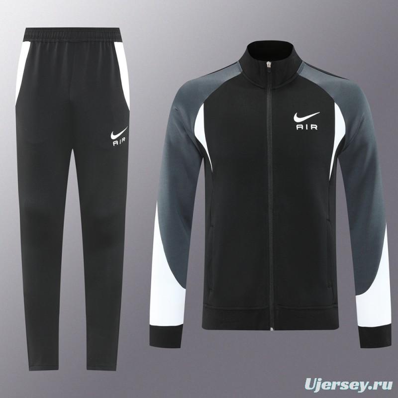 2025 Nike Air Black Tracksuit Set with Gray and White Accents Full Zipper Jacket + Long Pants