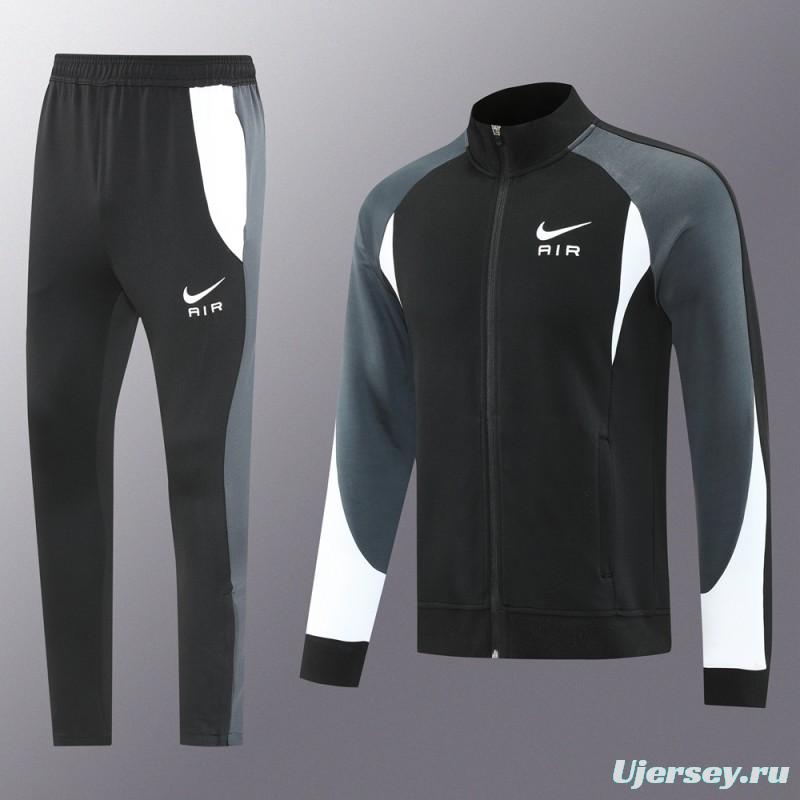 2025 Nike Air Black Tracksuit Set with Gray and White Accents Full Zipper Jacket + Long Pants