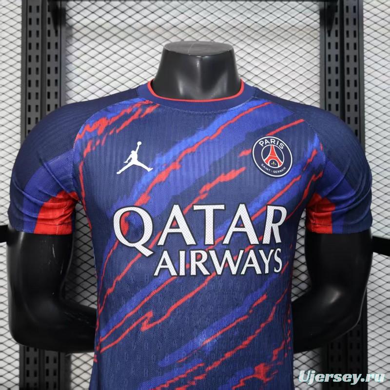 Player Version 25/26 PSG Paris Saint-Germain Blue with Red Lightning Pattern Jersey