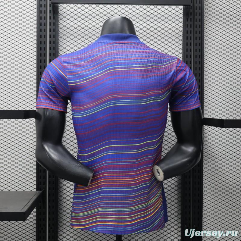 Player Version 25/26 FC Barcelona Blue with Colorful Wave Stripes Jersey