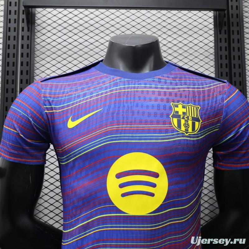 Player Version 25/26 FC Barcelona Blue with Colorful Wave Stripes Jersey