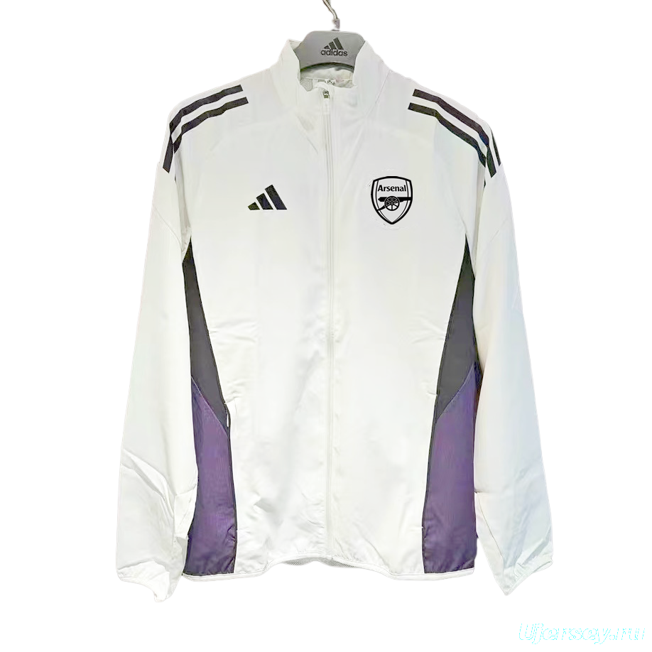 25/26 Arsenal White Full Zipper Windbreaker