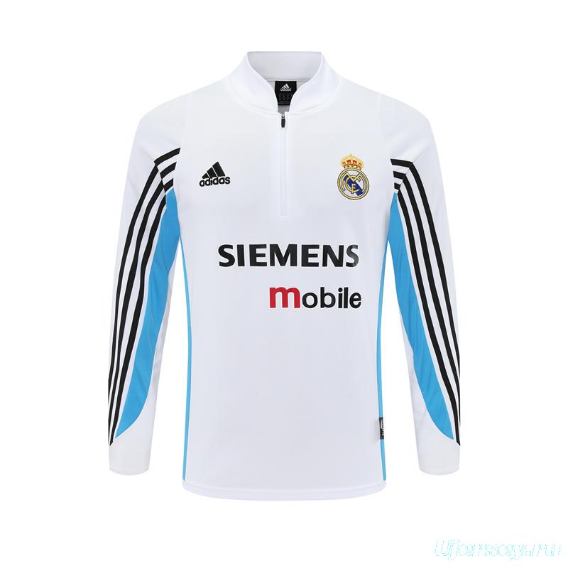 Retro 03/04 Real Madrid White Half Zipper Jacket