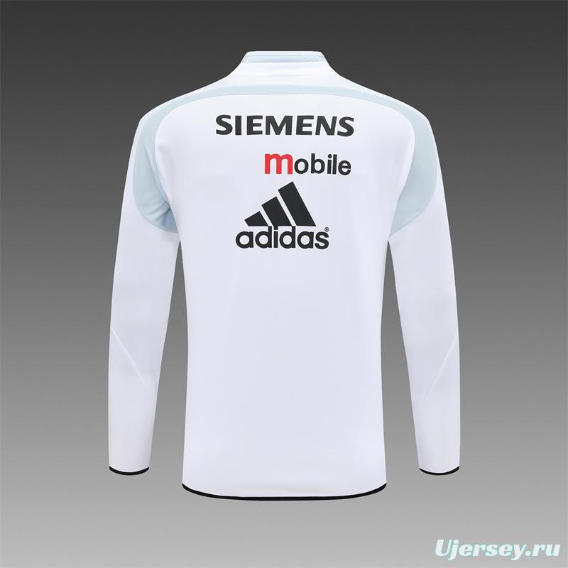 Retro 04/05 Real Madrid White Half Zipper Jacket
