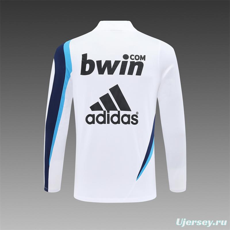 Retro 09/10 Real Madrid White Half Zipper Jacket+Long Pants