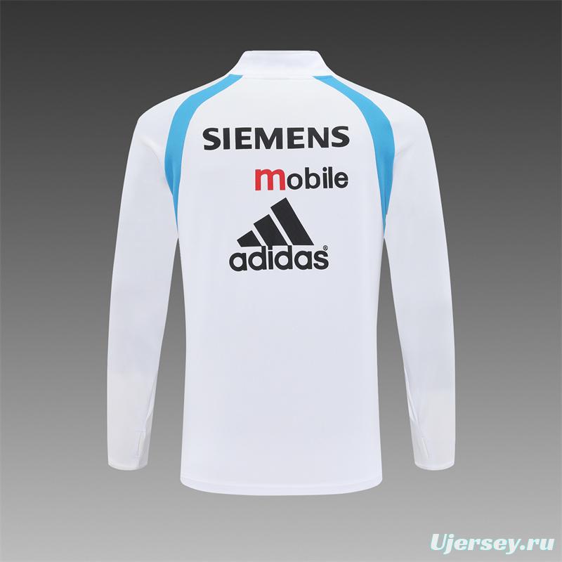 Retro 03/04 Real Madrid White Half Zipper Jacket+Long Pants