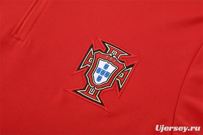 25/26 Portugal Red Half Zipper Jacket+Long Pants
