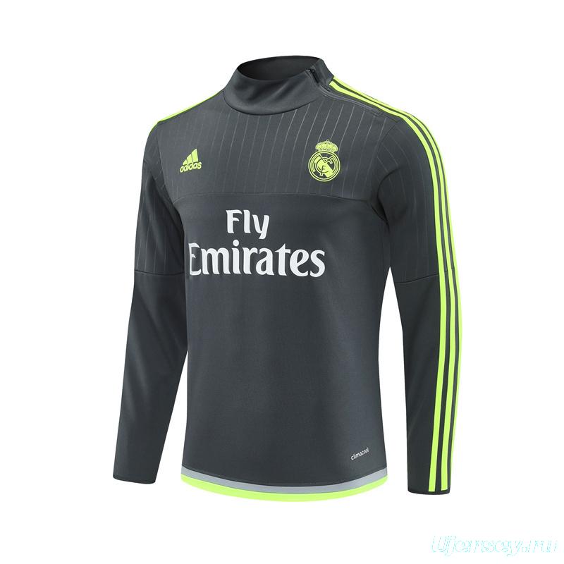 Retro 15/16 Real Madrid Dark Grey Half Zipper Jacket