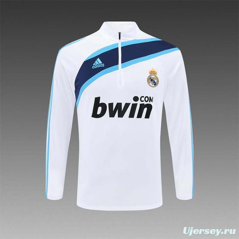 Retro 09/10 Real Madrid White Half Zipper Jacket