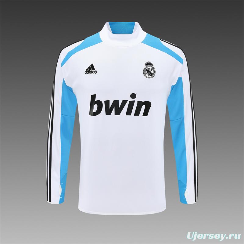 Retro 12/13 Real Madrid White/Blue Half Zipper Jacket+Long Pants