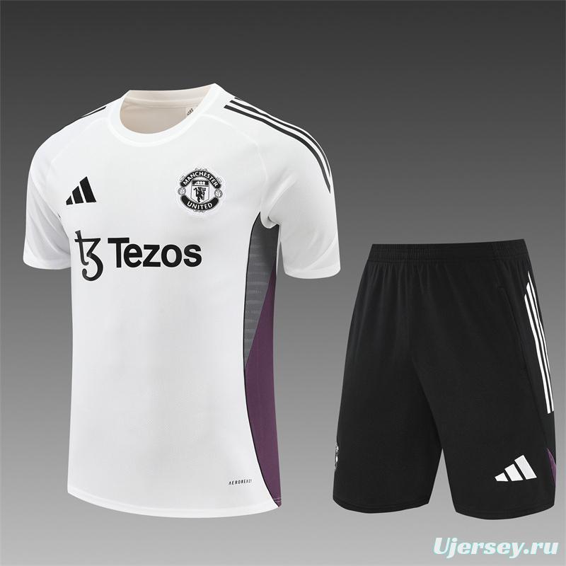 25/26 Manchester United White Purple Short Sleeve+Soccer Shorts
