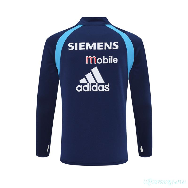 Retro 03/04 Real Madrid Royal Blue Half Zipper Jacket+Long Pants