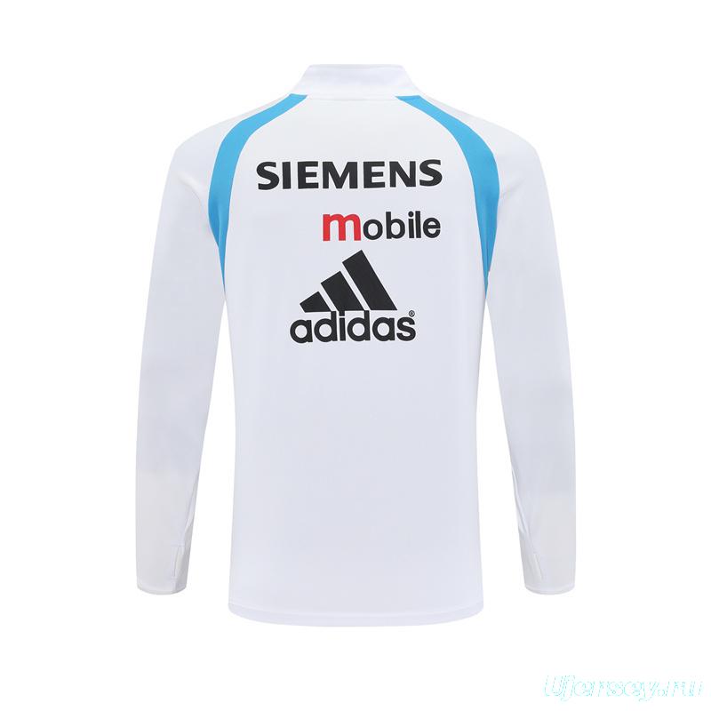 Retro 03/04 Real Madrid White Half Zipper Jacket+Long Pants