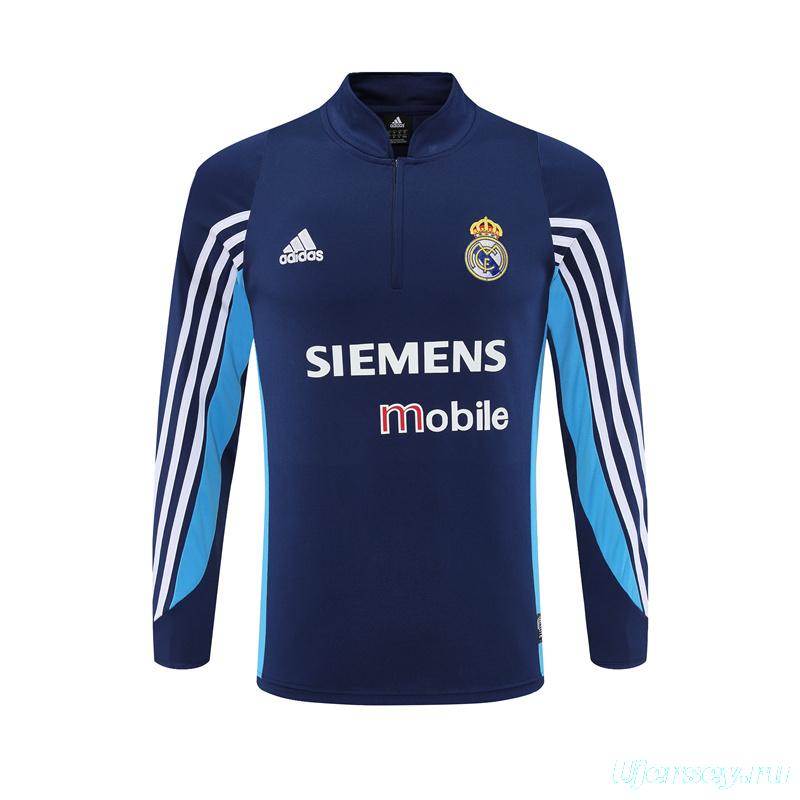 Retro 03/04 Real Madrid Royal Blue Half Zipper Jacket