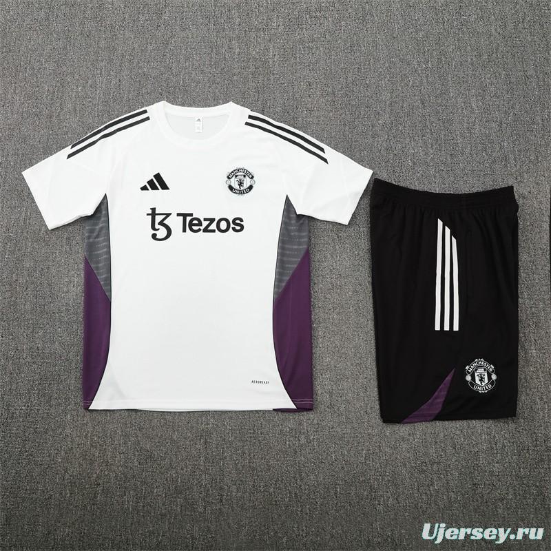 25/26 Manchester United White Purple Short Sleeve+Soccer Shorts