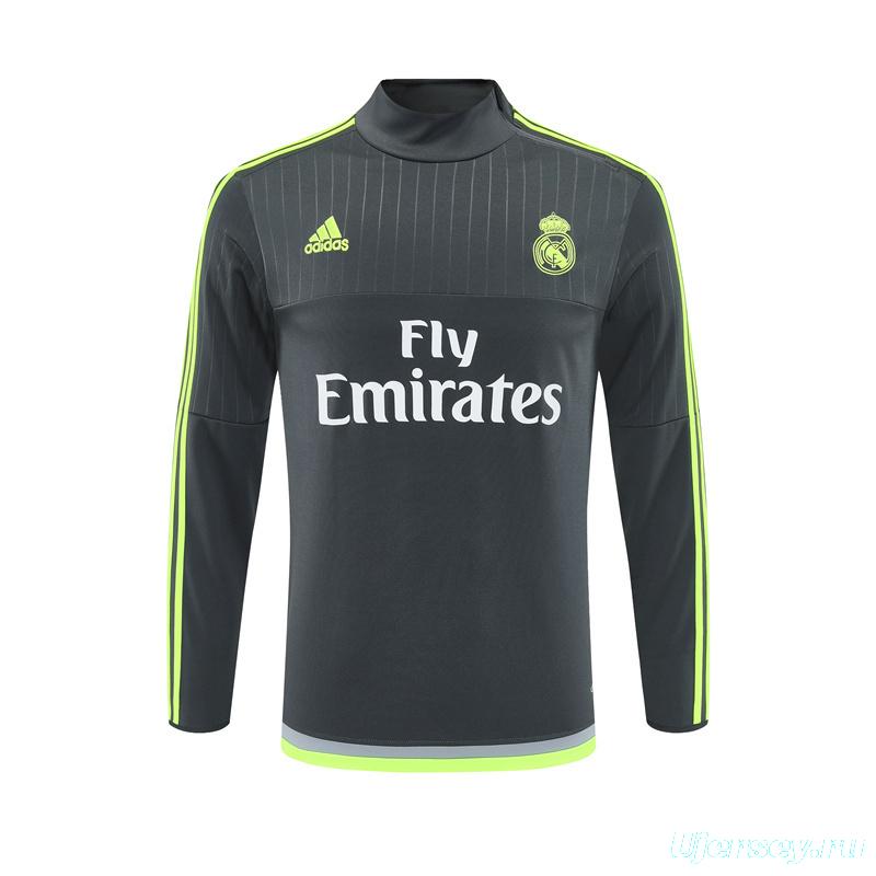 Retro 15/16 Real Madrid Dark Grey Half Zipper Jacket