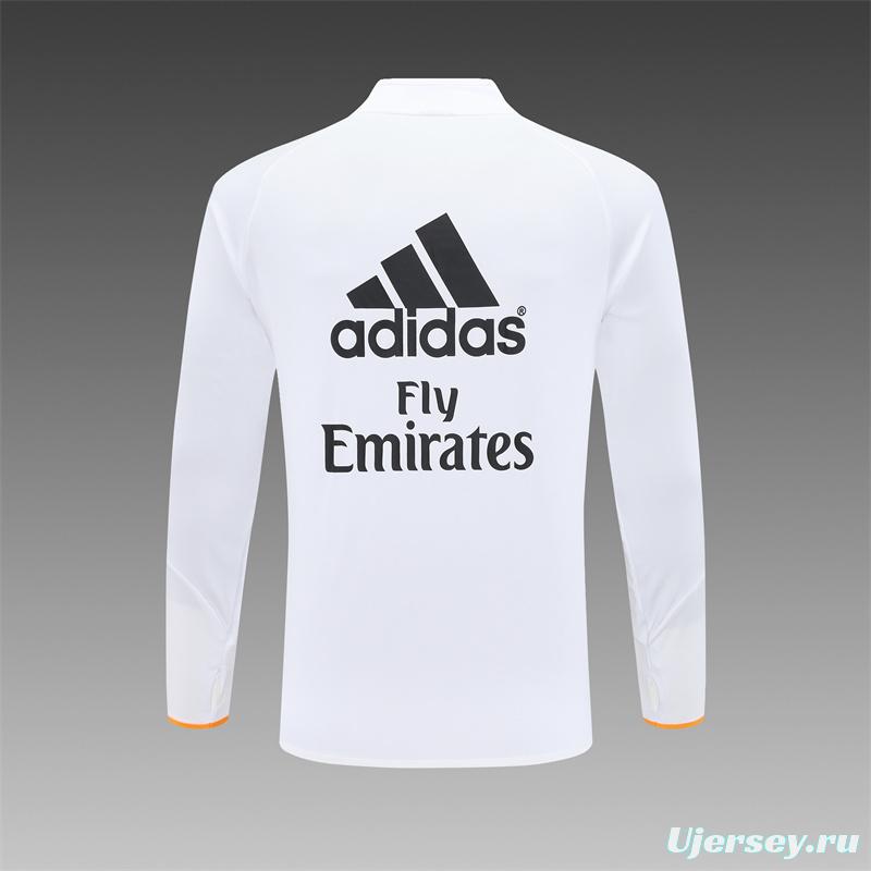 Retro 13/14 Real Madrid White Half Zipper Jacket+Long Pants