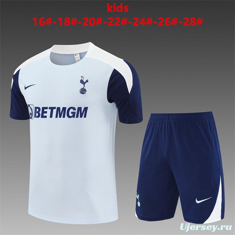 25/26 Kids Tottenham Hotspur Grey Short Sleeve+Soccer Shorts
