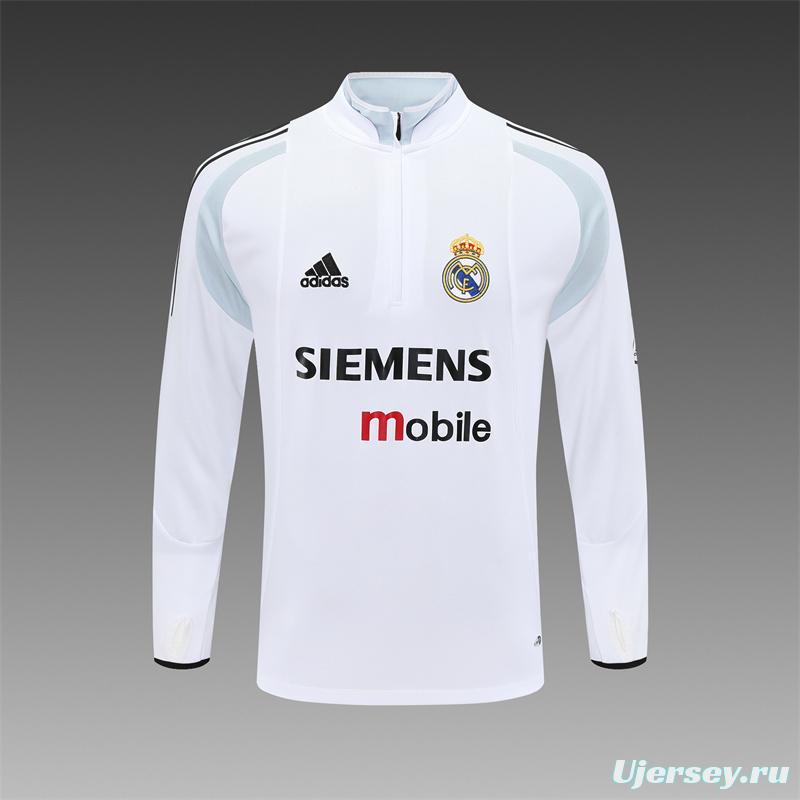 Retro 04/05 Real Madrid White Half Zipper Jacket+Long Pants
