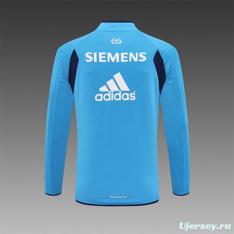 Retro 05/06 Real Madrid Light Blue Half Zipper Jacket+Long Pants