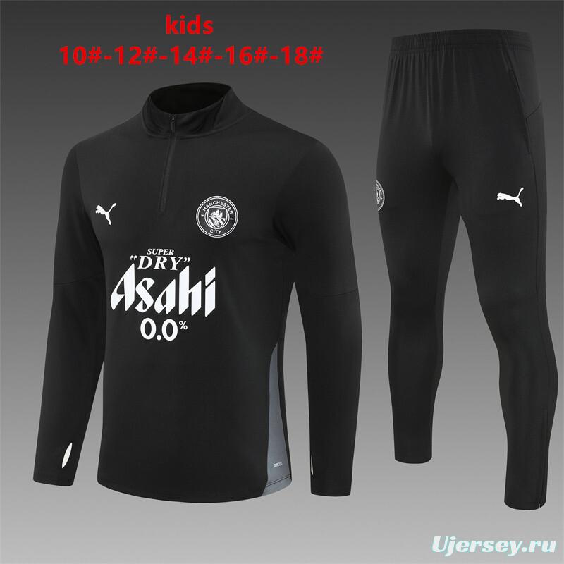 25/26 Kids Manchester City Black Half Zipper Jacket+Long Pants