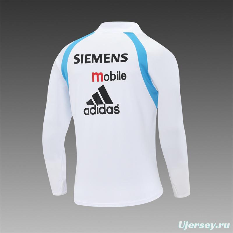 Retro 03/04 Real Madrid White Half Zipper Jacket+Long Pants