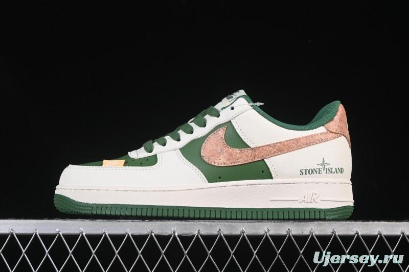 Nike Air Force 1 '07 Low Stone Island Collaboration Beige Green Floral Casual Sneakers - JP8028-010
