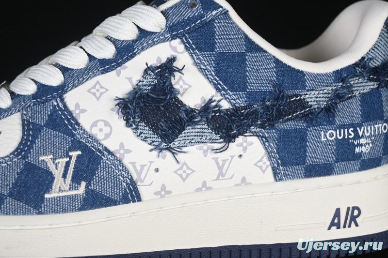 Nike Air Force 1 '07 Low Casual Sneakers in White Navy Blue - YF9511-816