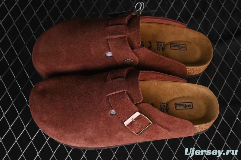 Birkenstock Sandals Series with Soft Leather Upper and Cork Rubber Midsole - Red Wine