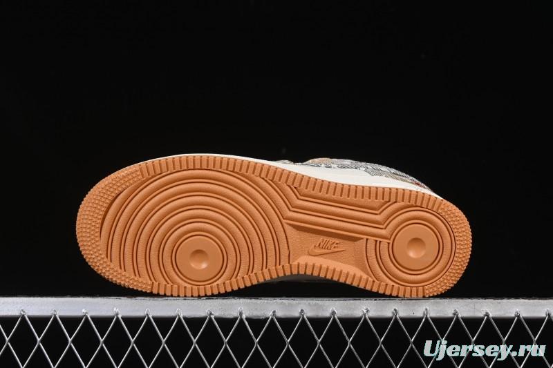 Nike Air Force 1 '07 Low LV Collaboration Grey Brown Floral Canvas Casual Sneakers - DF0188-076