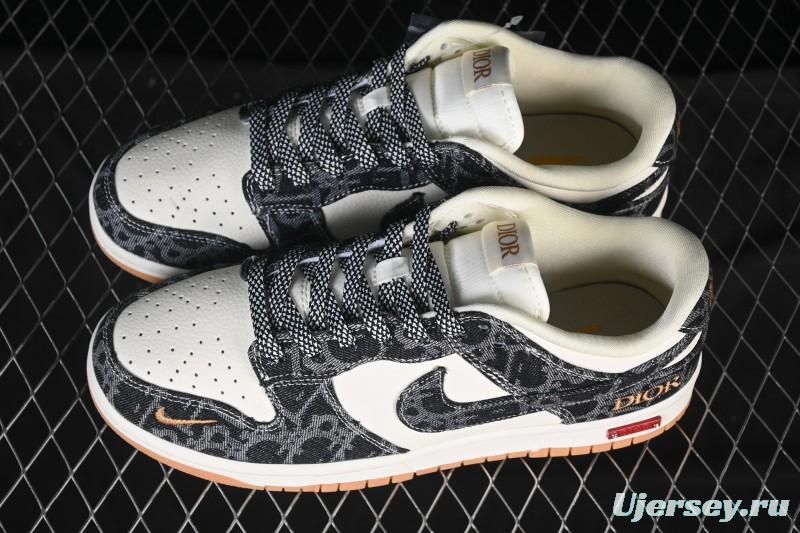 Nike SB Dunk Low Dior Collaboration Denim Print Low-Top Casual Skate Shoes - SD6688-001