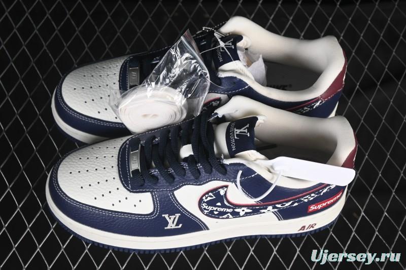 Nike Air Force 1 '07 Low Supreme Collaboration White Blue Wine Red Casual Sneakers - YF9511-801