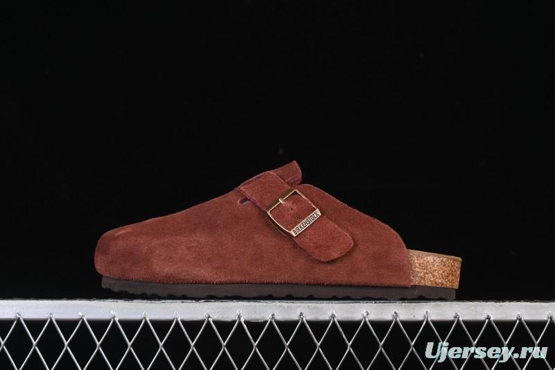 Birkenstock Sandals Series with Soft Leather Upper and Cork Rubber Midsole - Red Wine