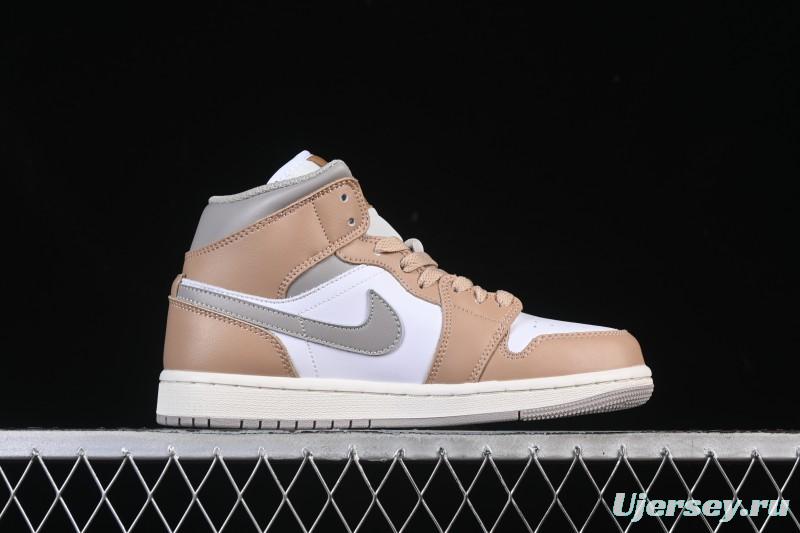 Nike Air Jordan 1 Mid AJ1 White Wheat Mid-Top Casual Sneakers - DQ8426-200