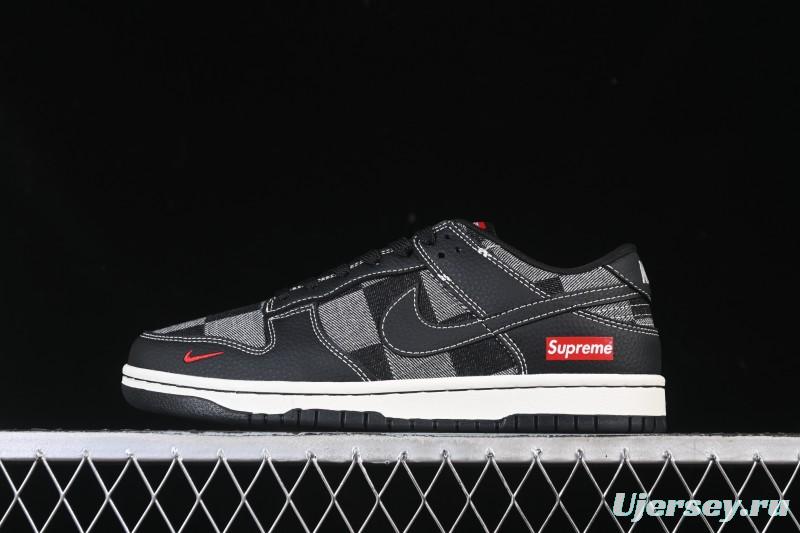 Nike SB Dunk Low Sup Collaboration Black Grey Plaid Low-Top Casual Skate Shoes - SC0601-462