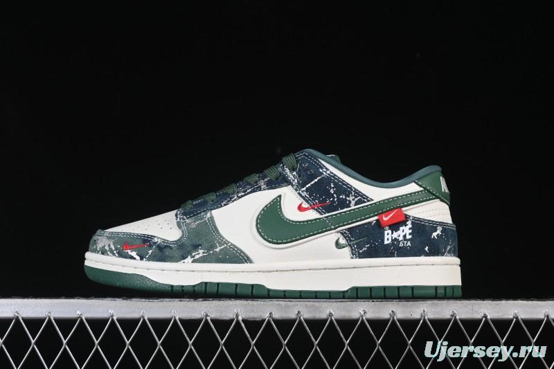 Nike SB Dunk Low BAPE Collaboration White Army Green Anniversary High-End Custom Low-Top Casual Skate Shoes - SC0601-465