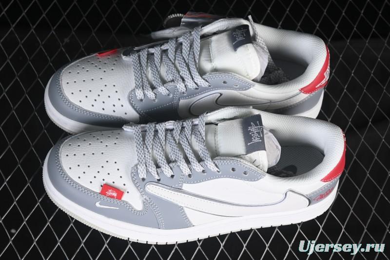 Nike Travis Scott x Fragment Design x Air Jordan 1 Low OG SP AJ1 White Grey Red Sole Low Top Casual Sneakers - DZ5899-006