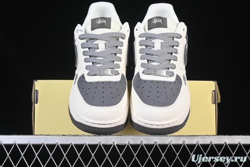Nike Air Force 1'07 Low Stussy Collaboration Light Gray Canvas Casual Sneakers - JP8028-011
