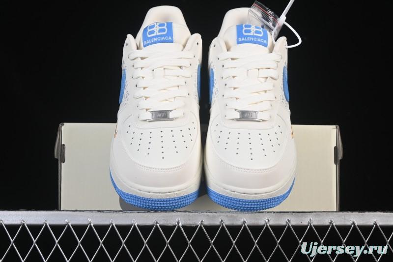 Nike Air Force 1 '07 Low Balenciaga Collaboration White Blue Gold Casual Sneakers - YF9511-803