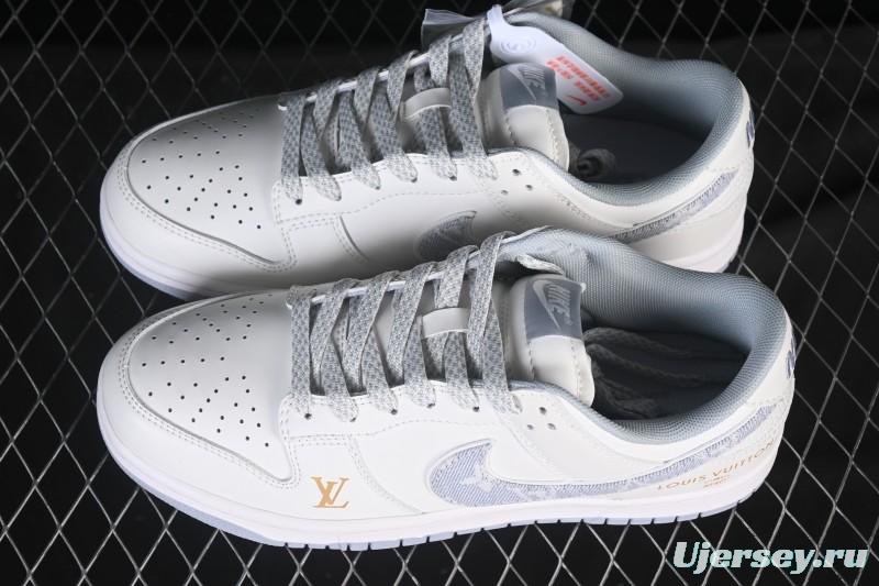 Nike SB Dunk Low LV Collaboration Grey Denim Hook Anniversary High-End Custom Low-Top Casual Skate Shoes CS1688-126