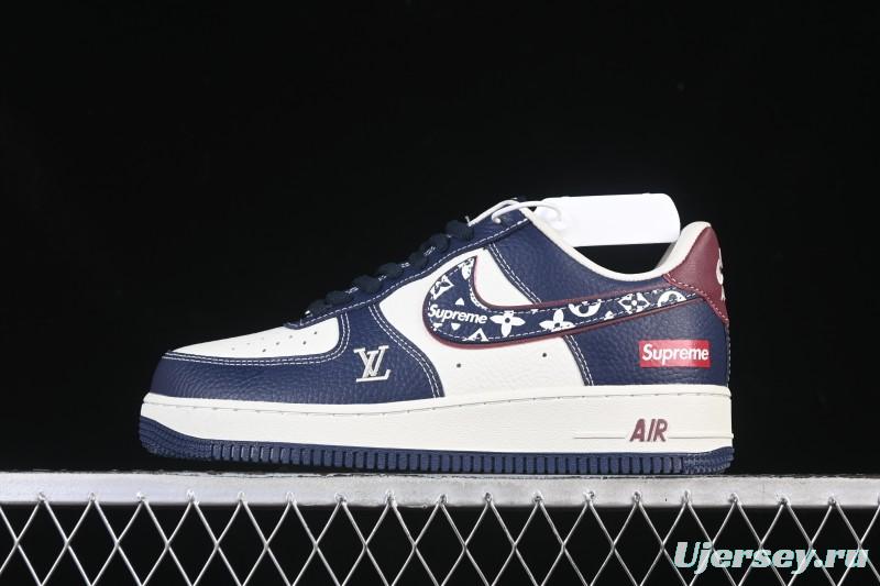 Nike Air Force 1 '07 Low Supreme Collaboration White Blue Wine Red Casual Sneakers - YF9511-801