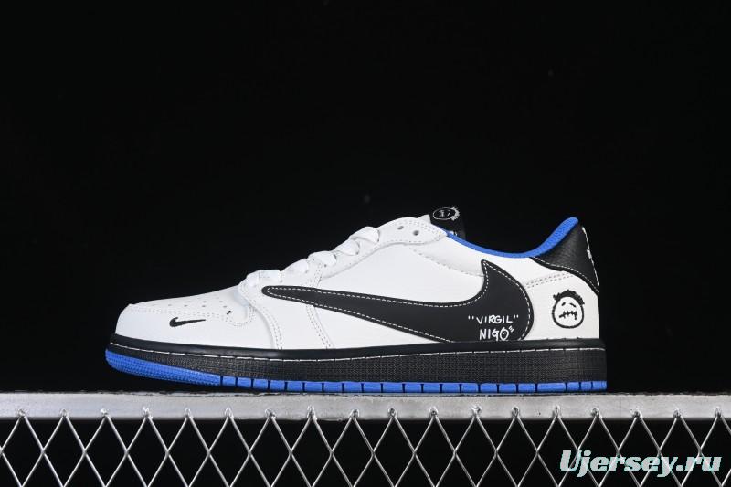 Nike Travis Scott x Fragment Design x Air Jordan 1 Low OG SP AJ1 Blue Swoosh Low-Top Casual Sneakers - DZ5899-027