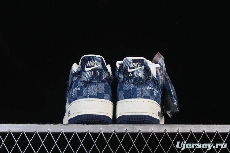 Nike Air Force 1 '07 Low Casual Sneakers in White Navy Blue - YF9511-816