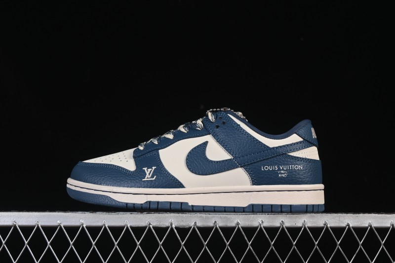 Nike SB Dunk Low LV Collaboration Light Gray Navy Blue High-End Custom Low-Top Casual Skate Shoes - SC0601-477
