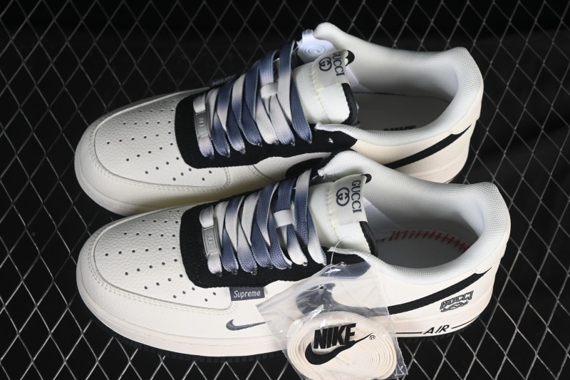 Nike Air Force 1 '07 Low Gucci Collaboration Off-White Black Canvas Hook Low-Top Casual Sneakers - XD2588-605
