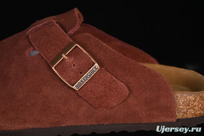 Birkenstock Sandals Series with Soft Leather Upper and Cork Rubber Midsole - Red Wine