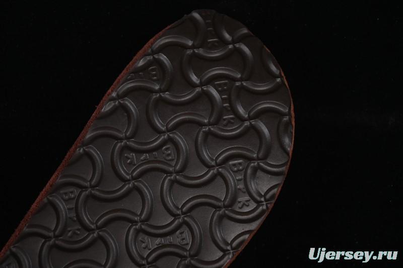 Birkenstock Sandals Series with Soft Leather Upper and Cork Rubber Midsole - Red Wine